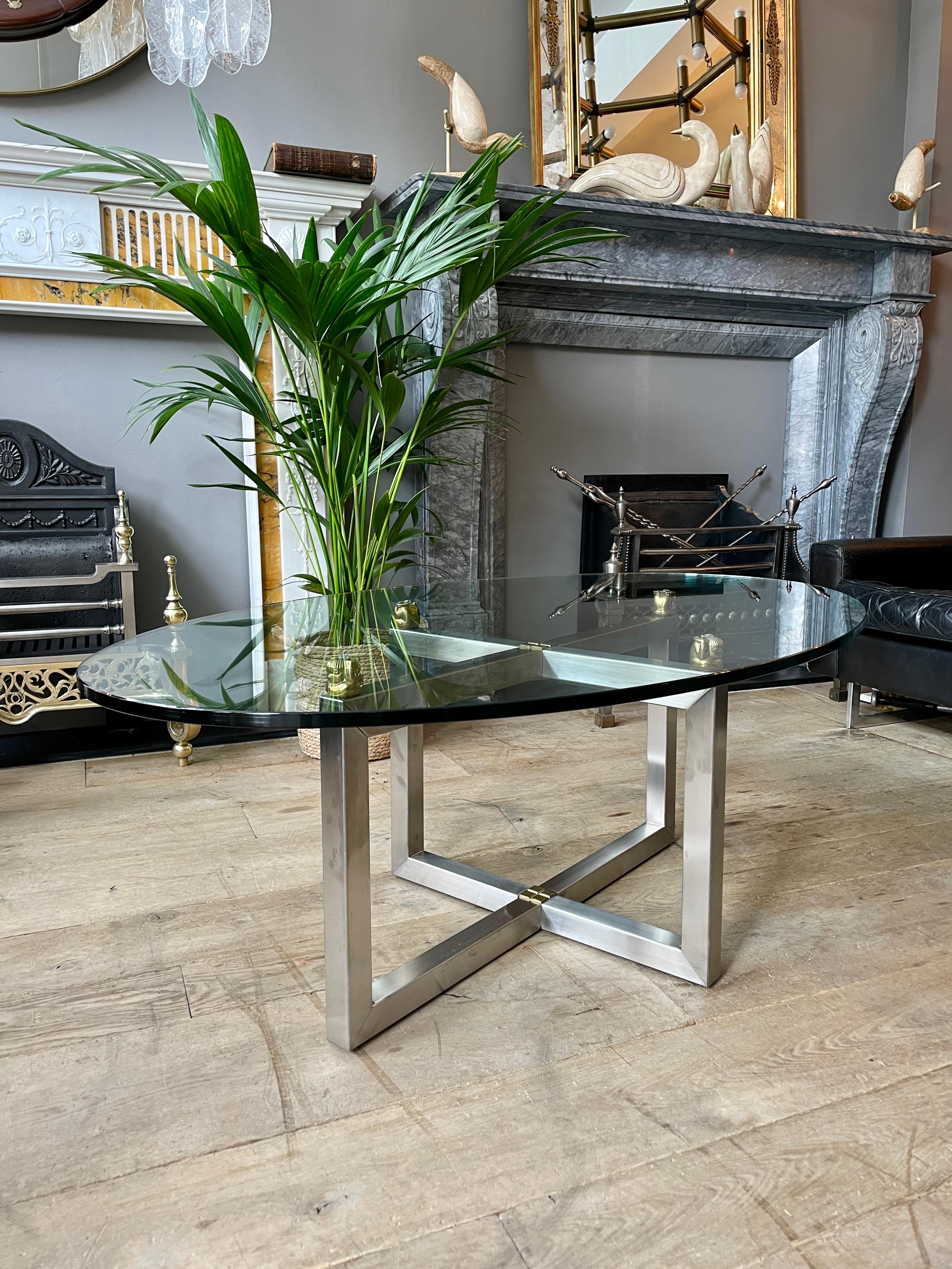 Chrome and Brass Oval Cocktail Table by Peter Ghyczy 3