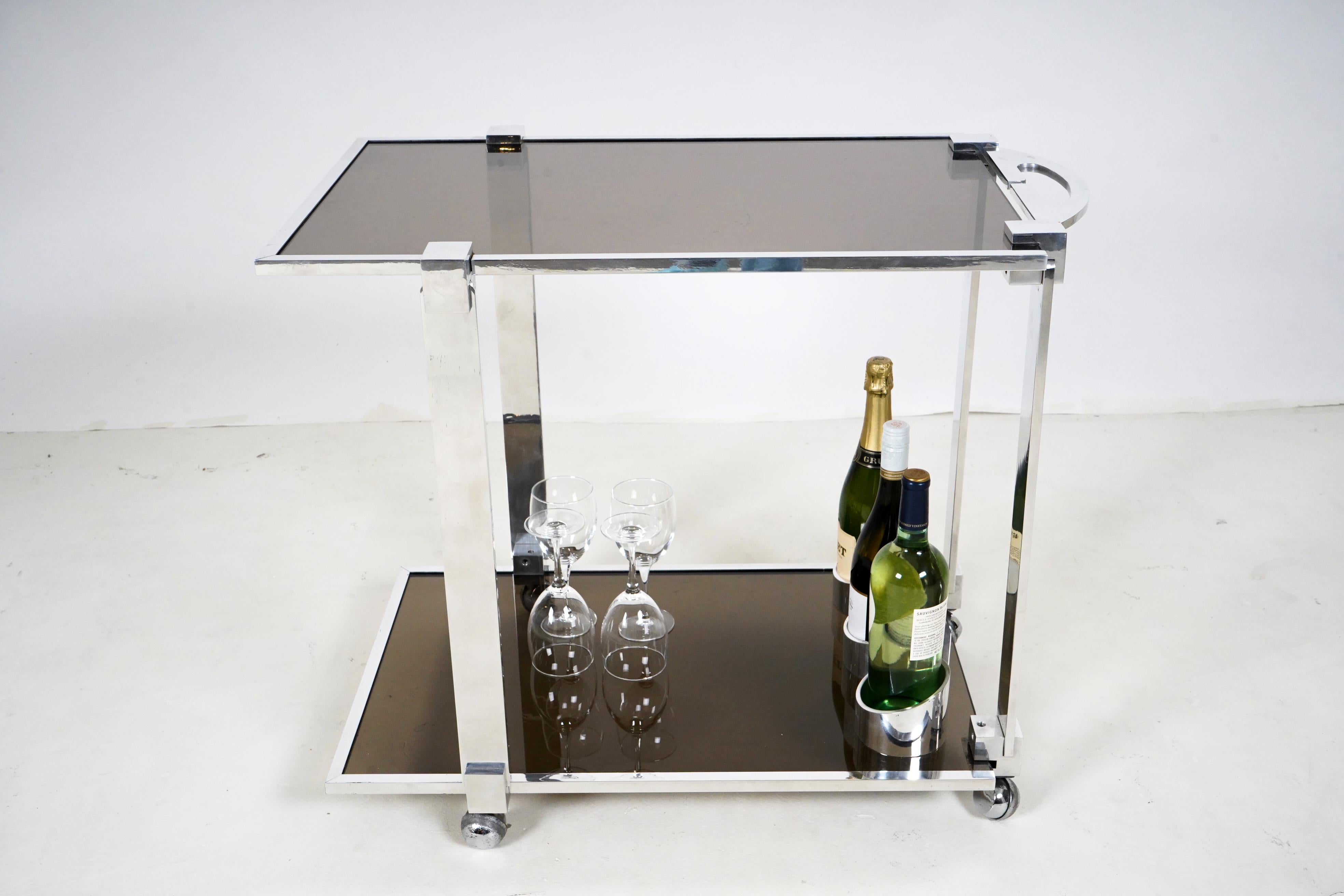 20th Century Chrome and Glass Bar Cart For Sale