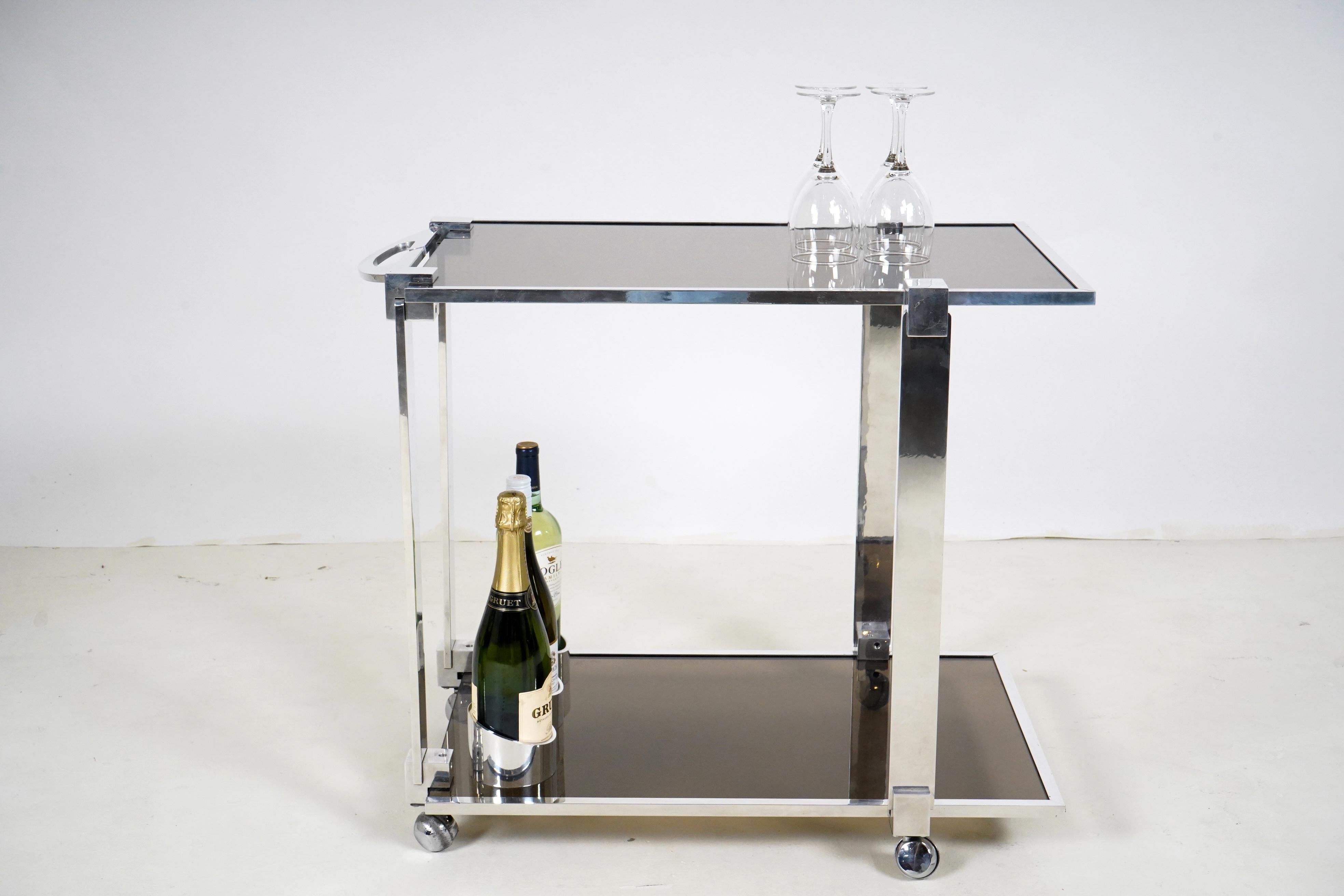 Chrome and Glass Bar Cart For Sale 1