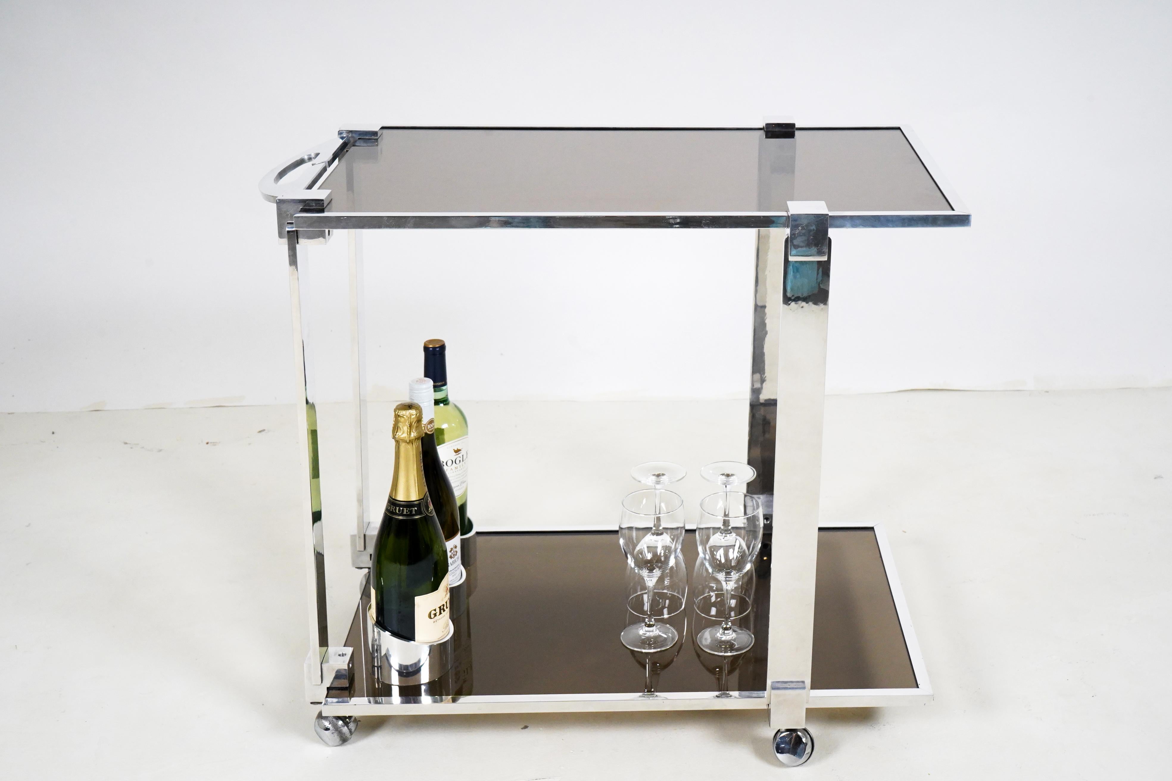 Chrome and Glass Bar Cart For Sale 2