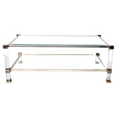 Chrome and Glass Coffee Table with Shelf by Pierre Vandel