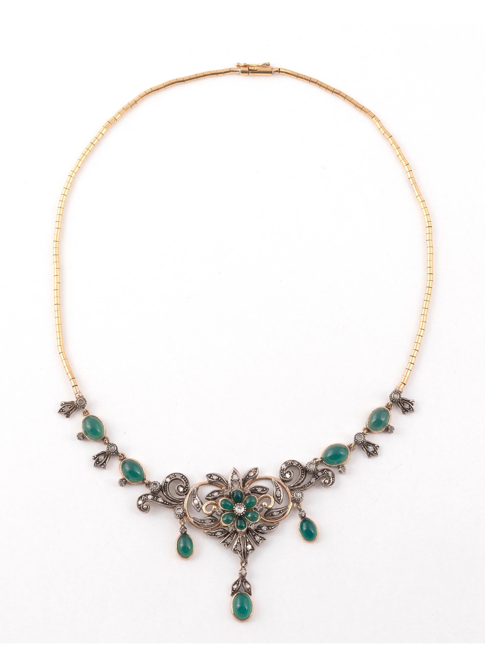 Victorian Chrysoprase and Rose Cut Diamond Necklace For Sale