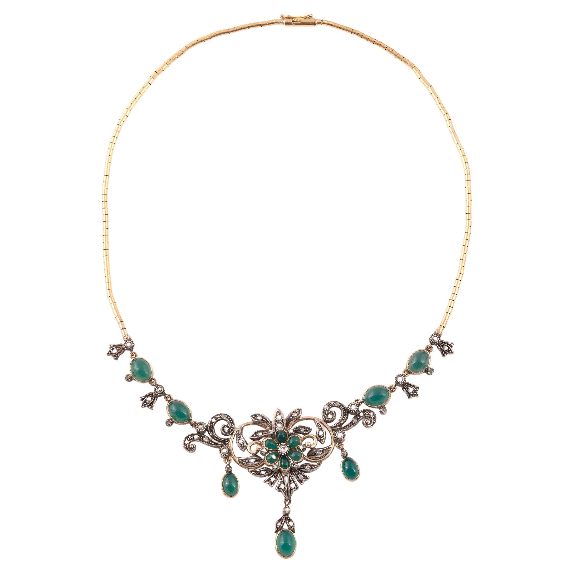 Chrysoprase and Rose Cut Diamond Necklace For Sale