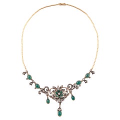 Antique Chrysoprase and Rose Cut Diamond Necklace
