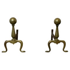 Antique A Chunky Pair of French 19th Century Brass Andirons or Fire Dogs