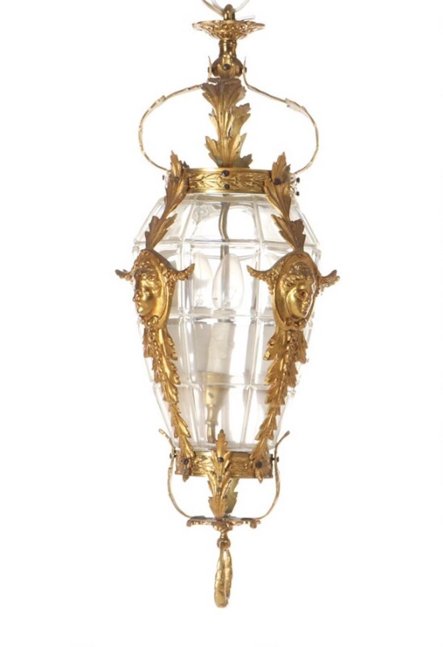 Early 20th Century Gilt Bronze Hall Chandelier, Richly Cast with Masks and Foliage, circa 1900 For Sale