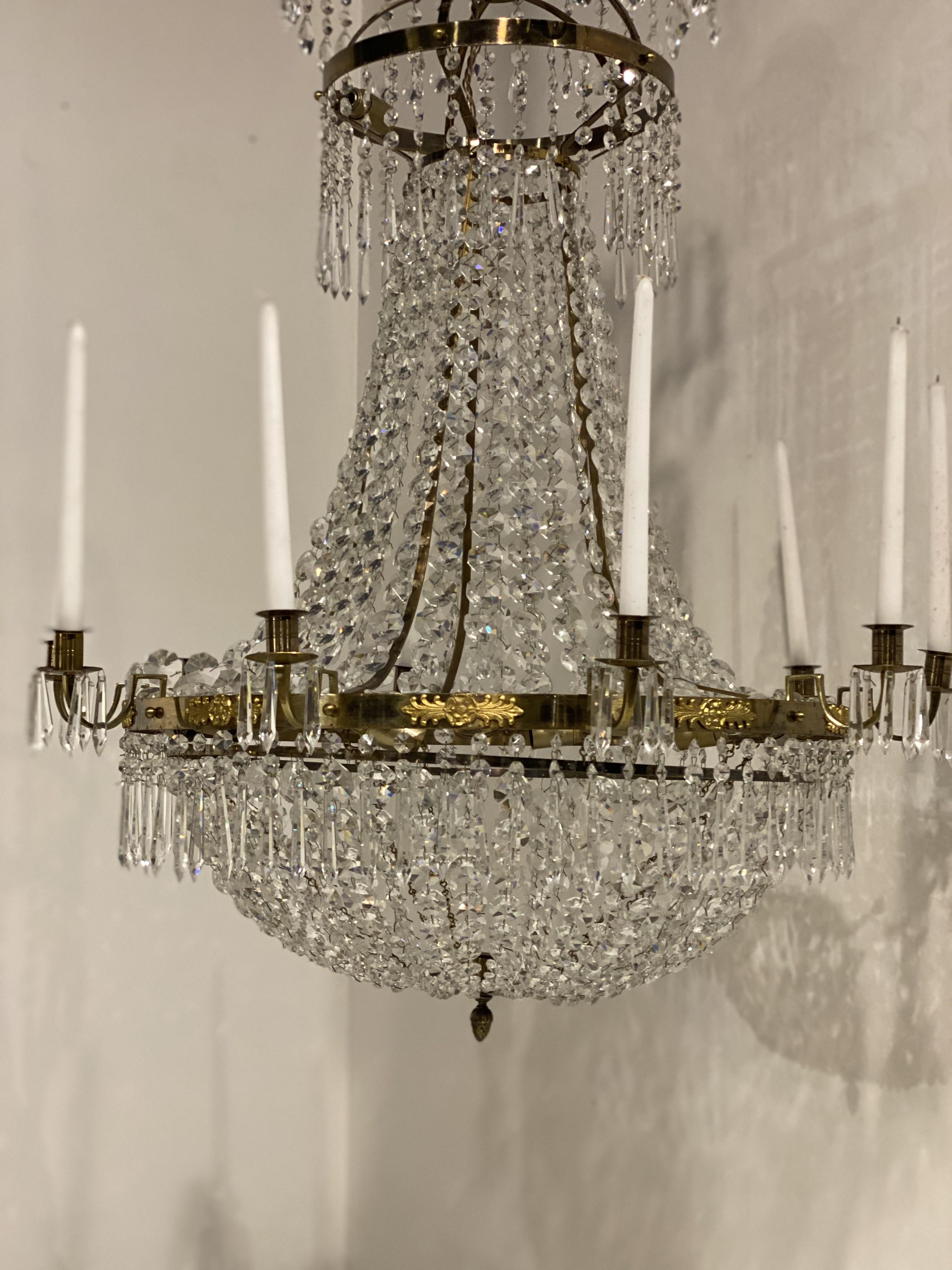 Early 20th Century 1900's Swedish Empire Crystal Chandelier with 12 lights For Sale