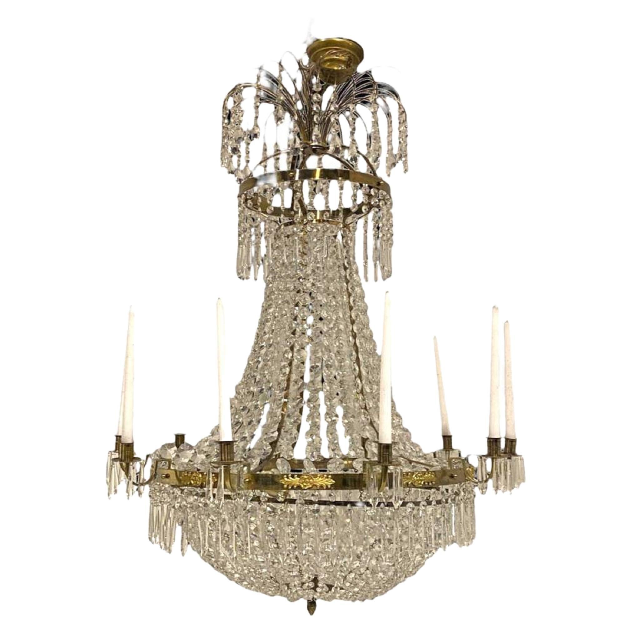 1900's Swedish Empire Crystal Chandelier with 12 lights For Sale