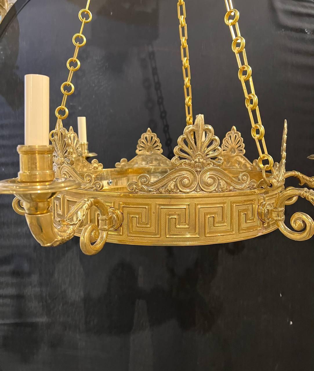 1900's Caldwell Bronze Chandelier with Greek Key In Good Condition For Sale In New York, NY