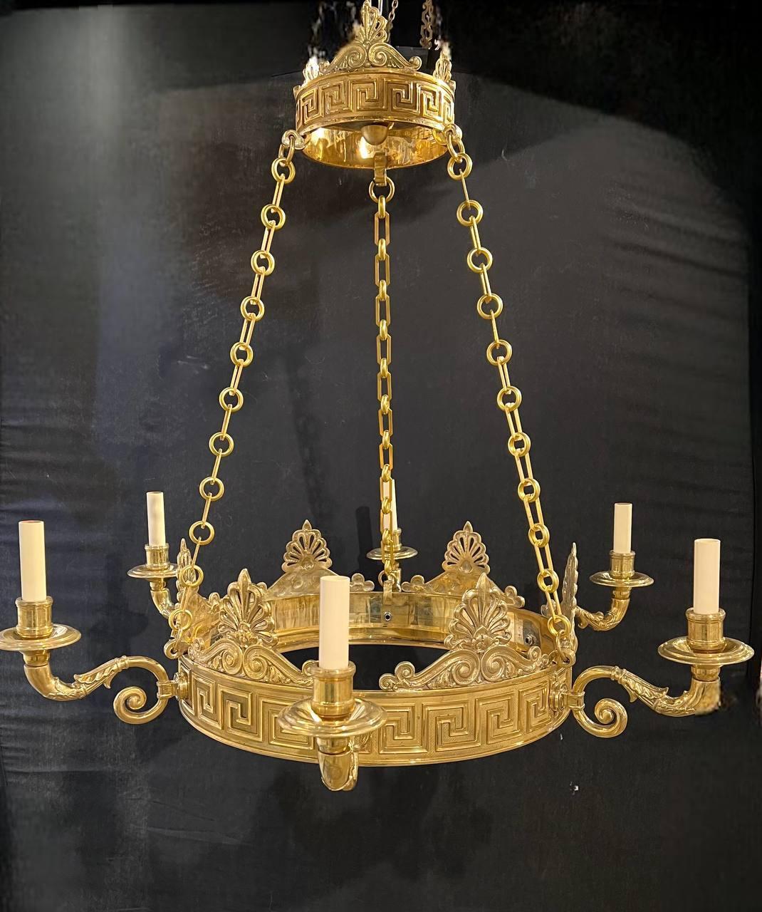 1900's Caldwell Bronze Chandelier with Greek Key For Sale 1