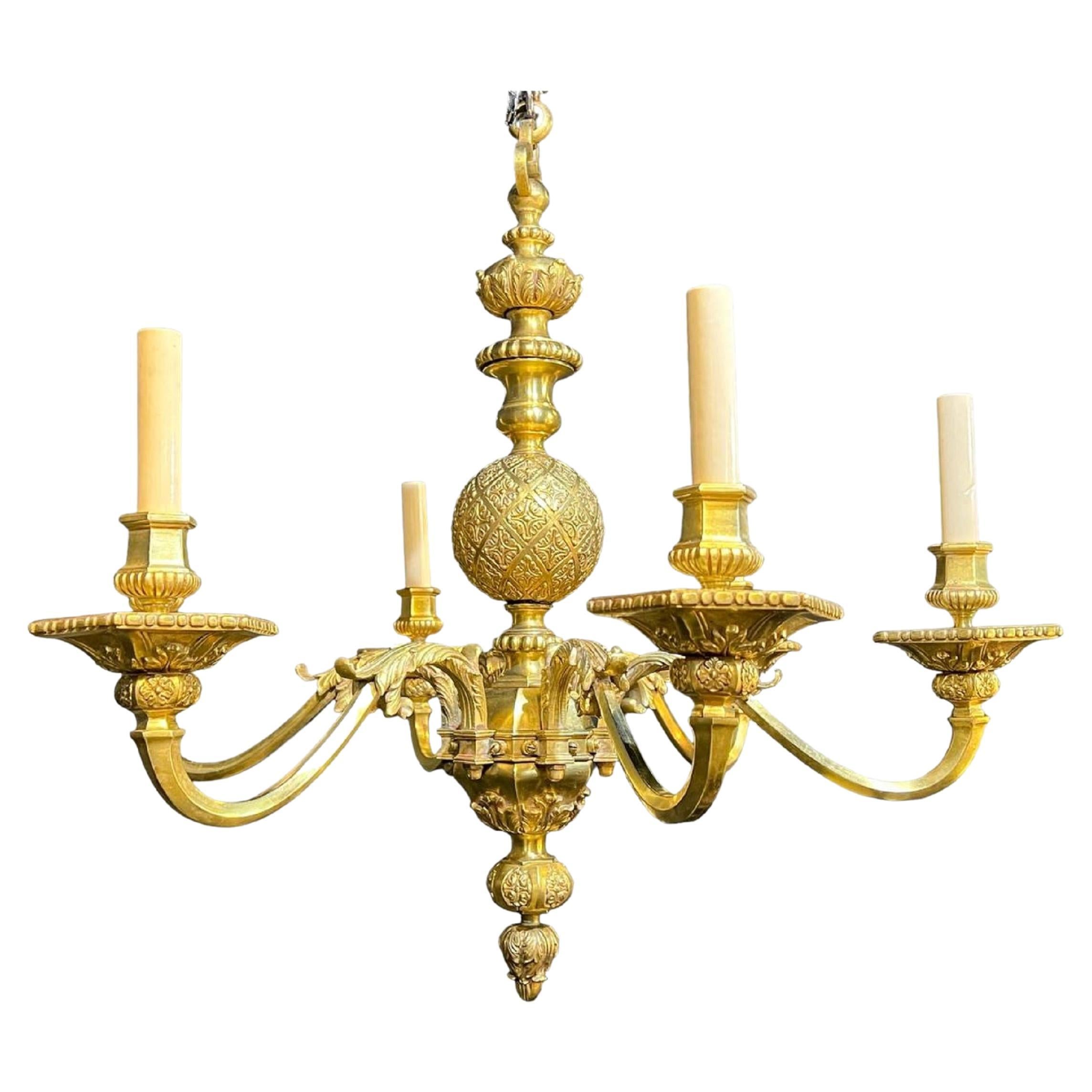 1900's Caldwell Bronze Engraved Chandelier with 6 lights For Sale