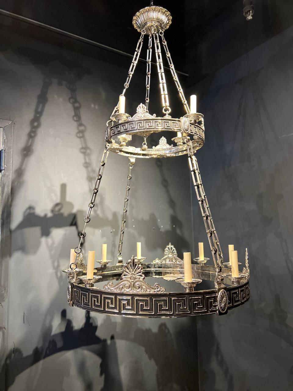 Silvered 1900's Silver Plated Neoclassic Chandelier with 16 lights For Sale