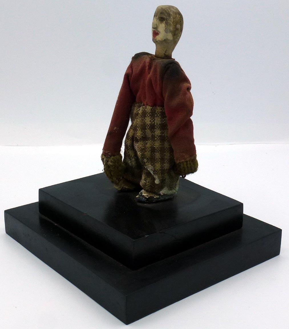 American circa 1910 Hand Carved Folk Art Man with Red Shirt, from a Logging Group For Sale