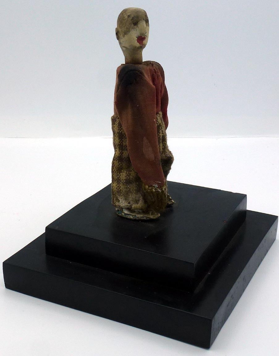 Wool circa 1910 Hand Carved Folk Art Man with Red Shirt, from a Logging Group For Sale