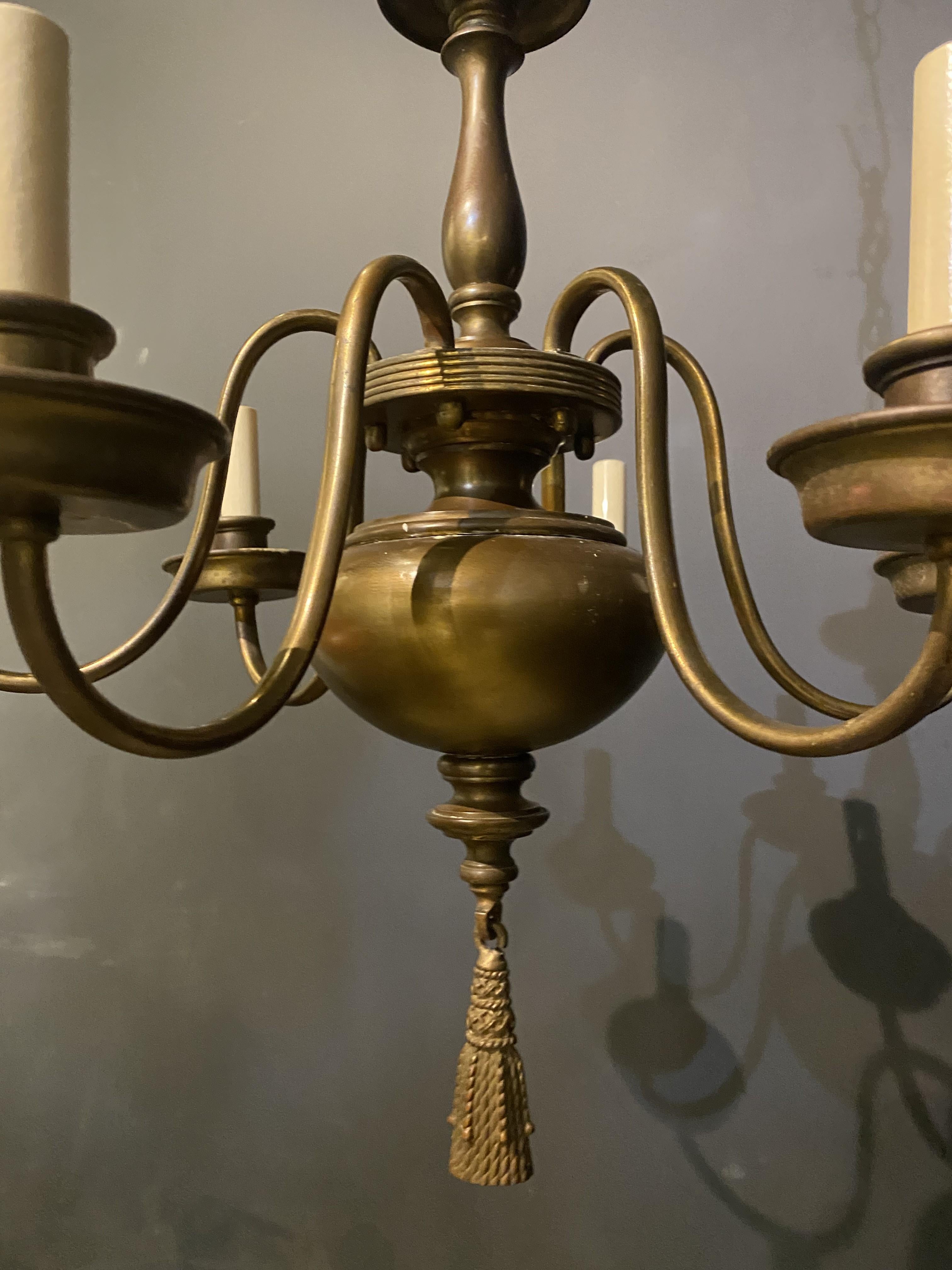 Dutch Colonial 1910's Caldwell Williamsburg Style Bronze Chandelier with 6 Lights For Sale