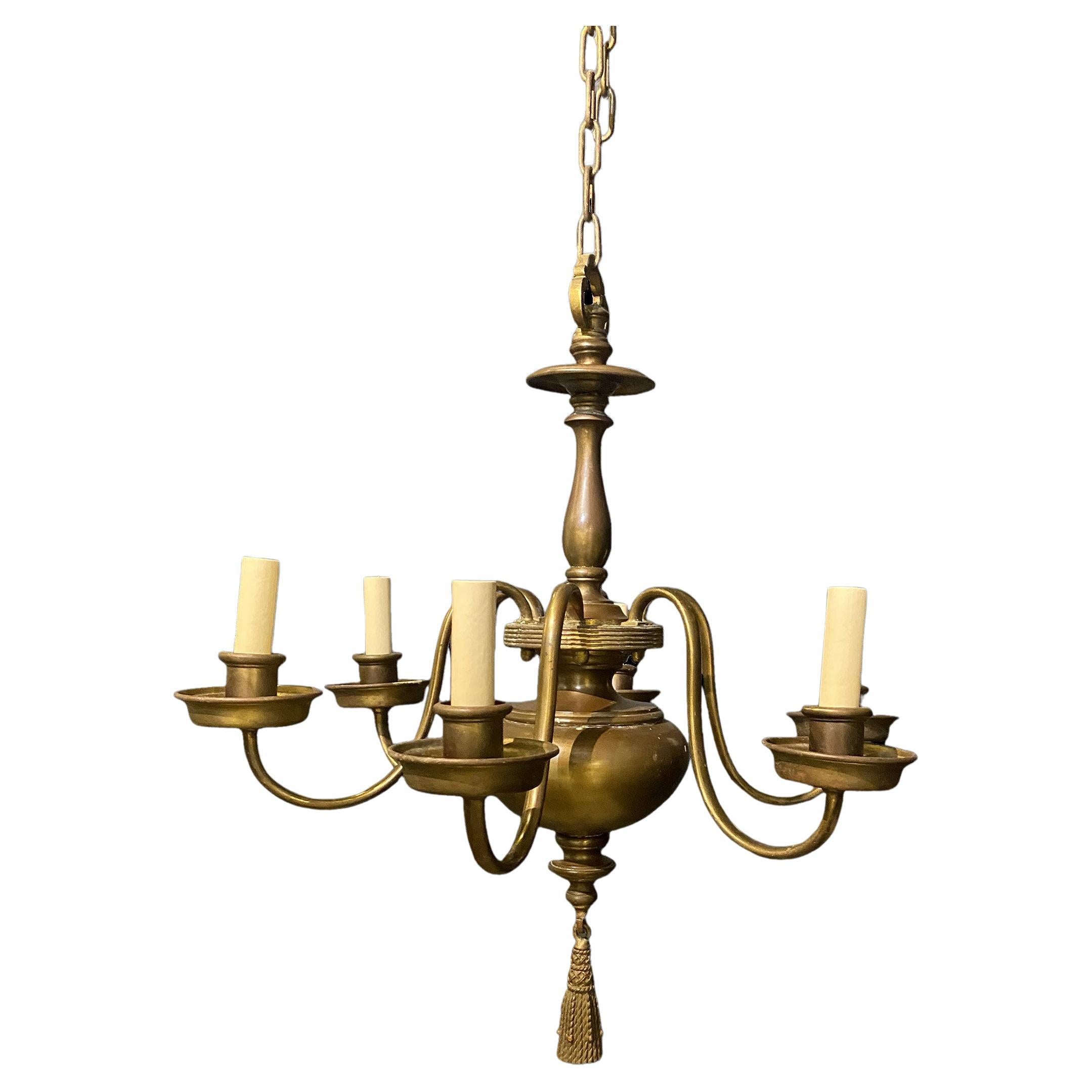 1910's Caldwell Williamsburg Style Bronze Chandelier with 6 Lights For Sale