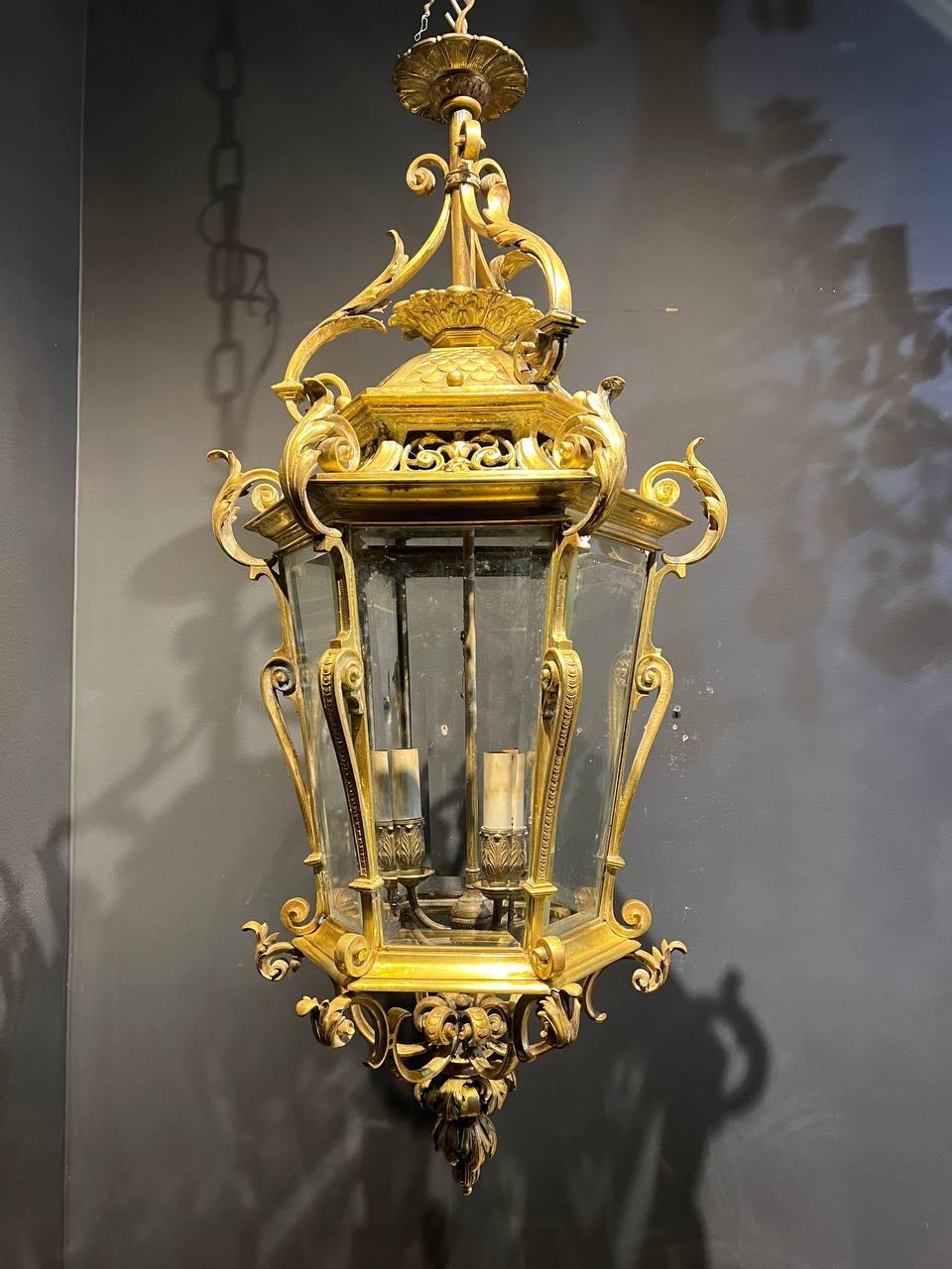 American 1920's Caldwell Baroque Style Bronze Lantern For Sale