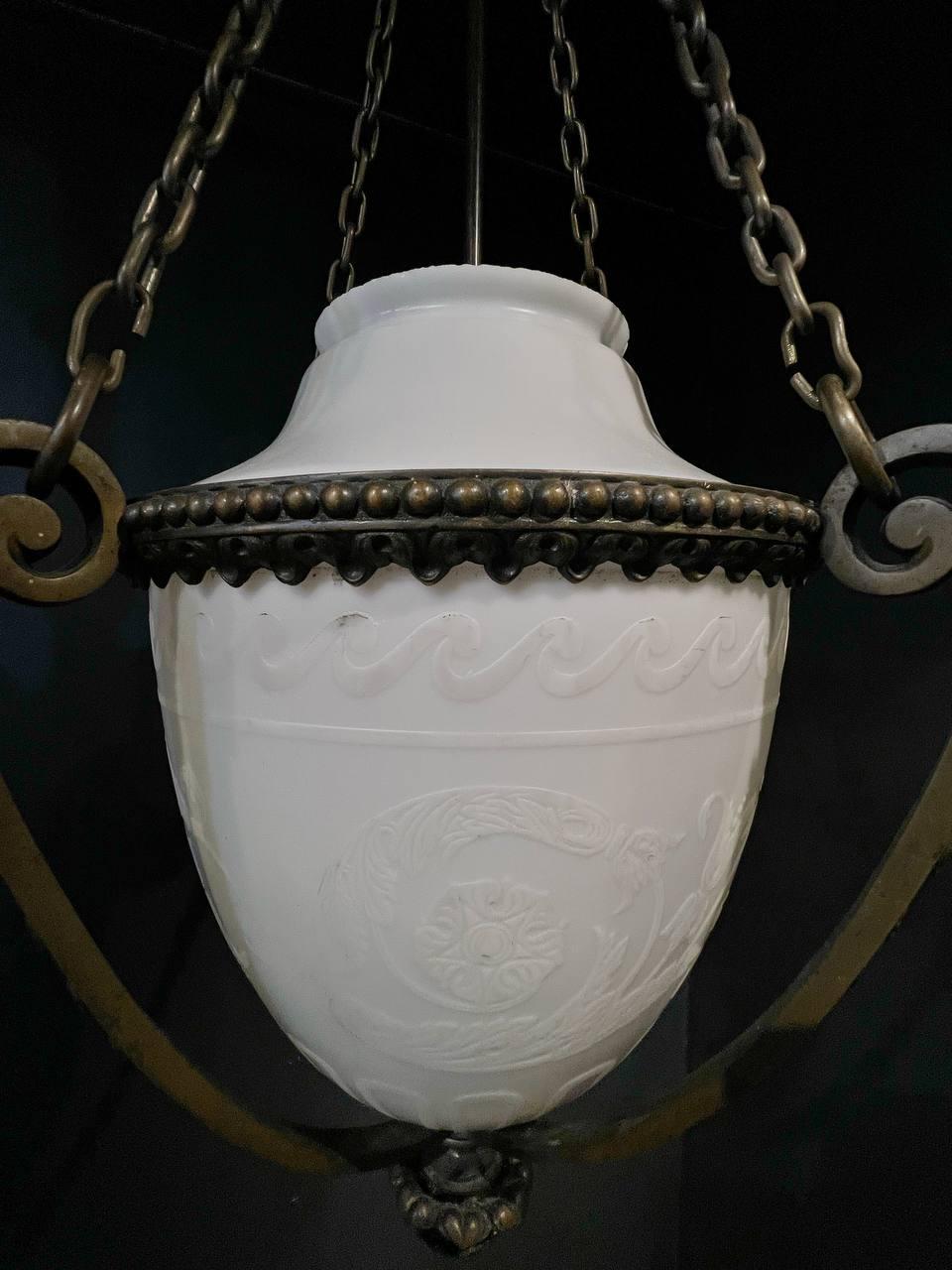 American 1920's Caldwell Lantern with White Etched Glass For Sale