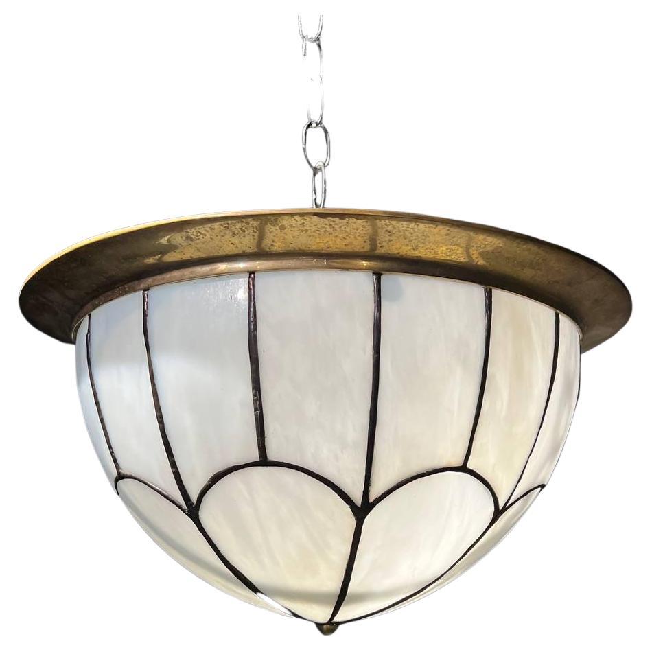 A circa 1920's leaded glass light fixtures with 2 interior lights, from Waldorf Hotel in NYC