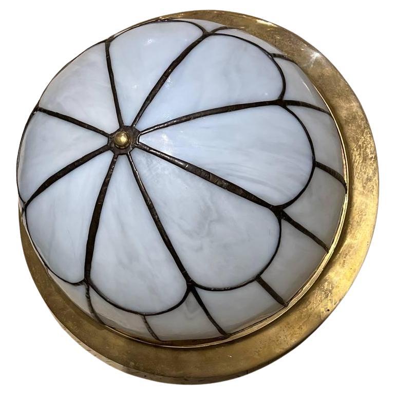 1920's Gilt Bronze Flush Mounted with Opaline Leaded Glass