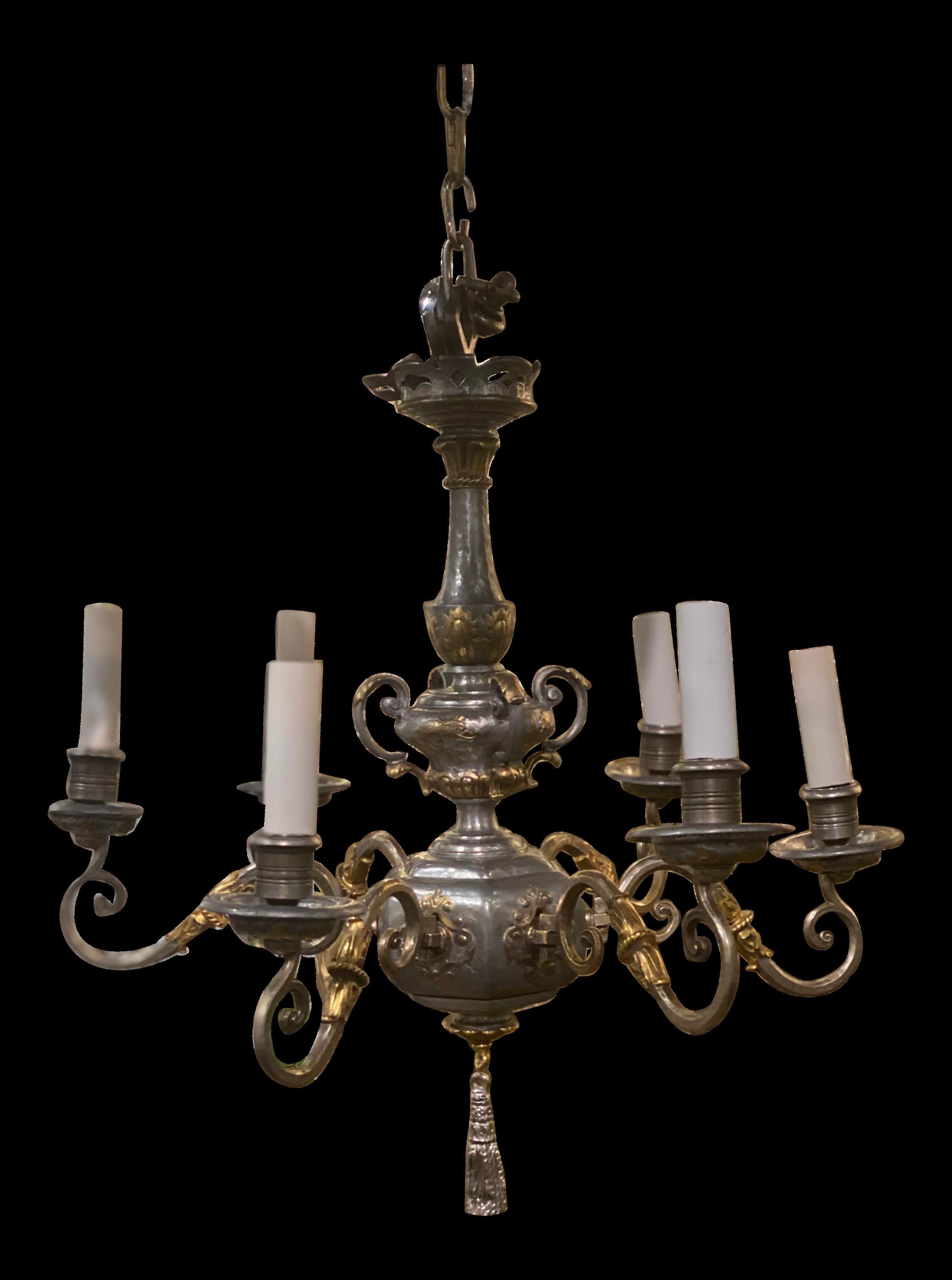 A circa 1920's Caldwell chandelier with gilded details ,matching sconces available.