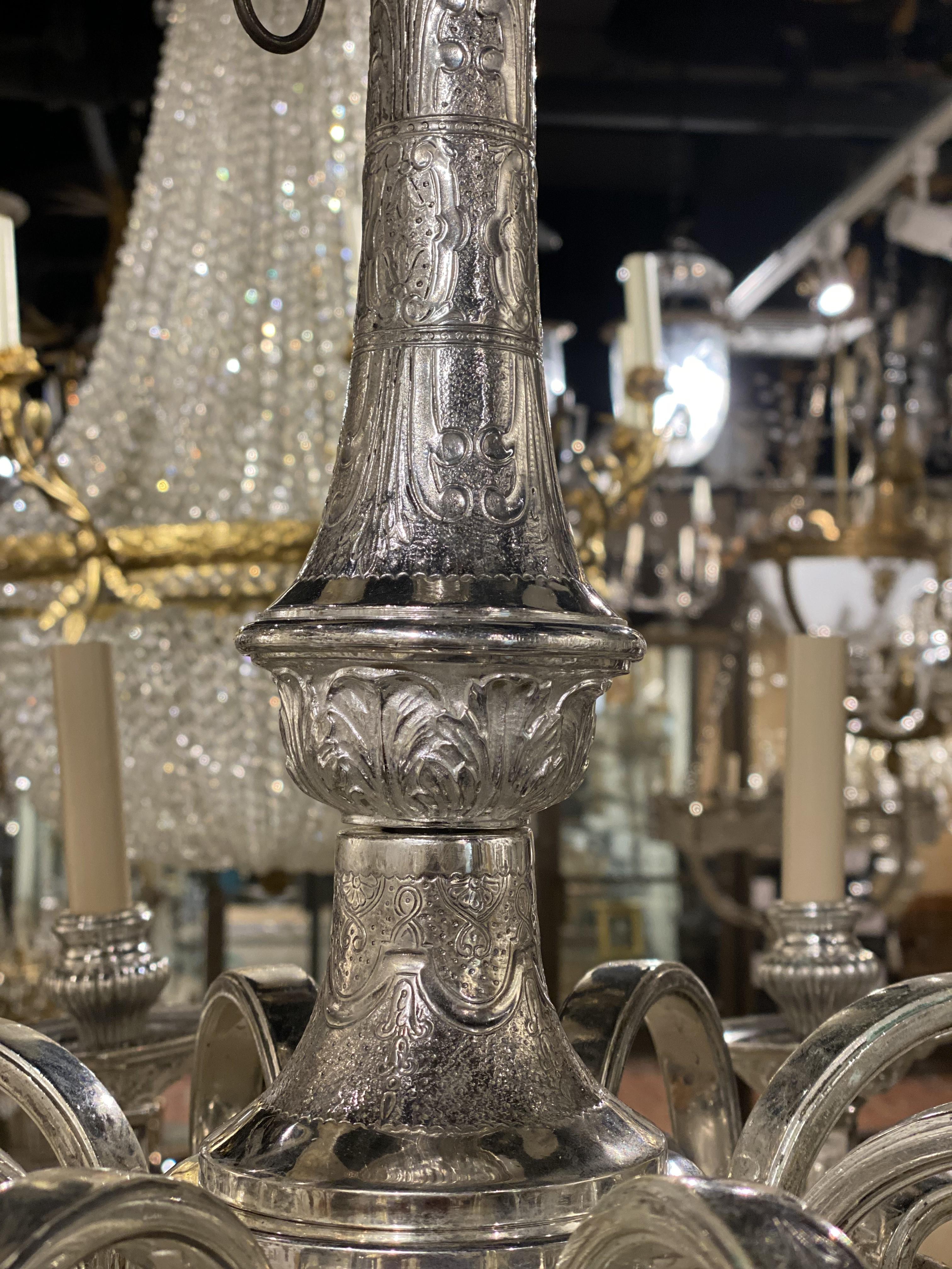 1920's Silver Plated Caldwell Engraved Chandelier with In Good Condition For Sale In New York, NY