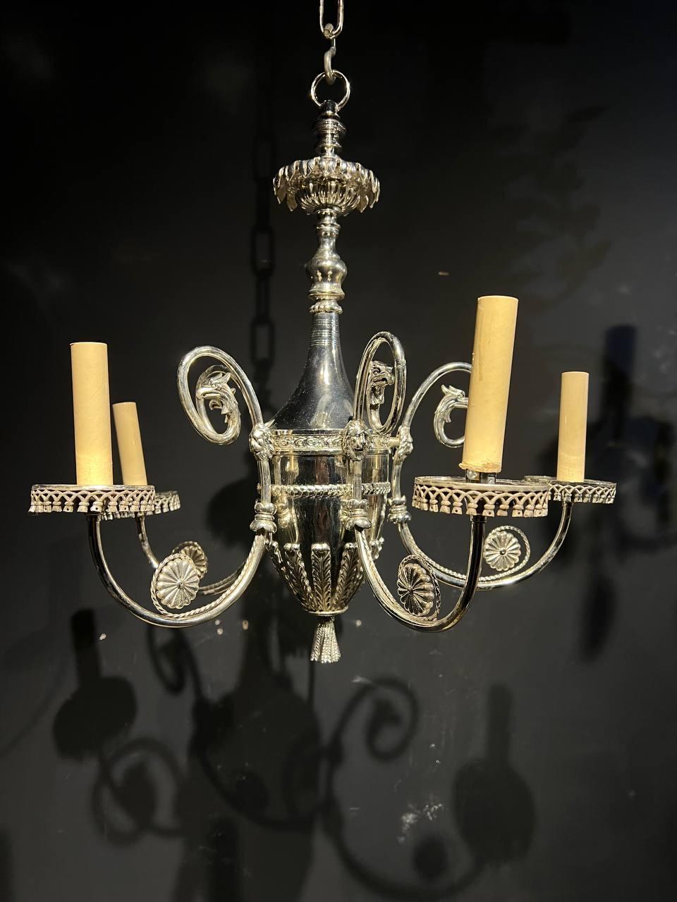 1920's Small Silver Plated Caldwell Chandelier In Good Condition For Sale In New York, NY