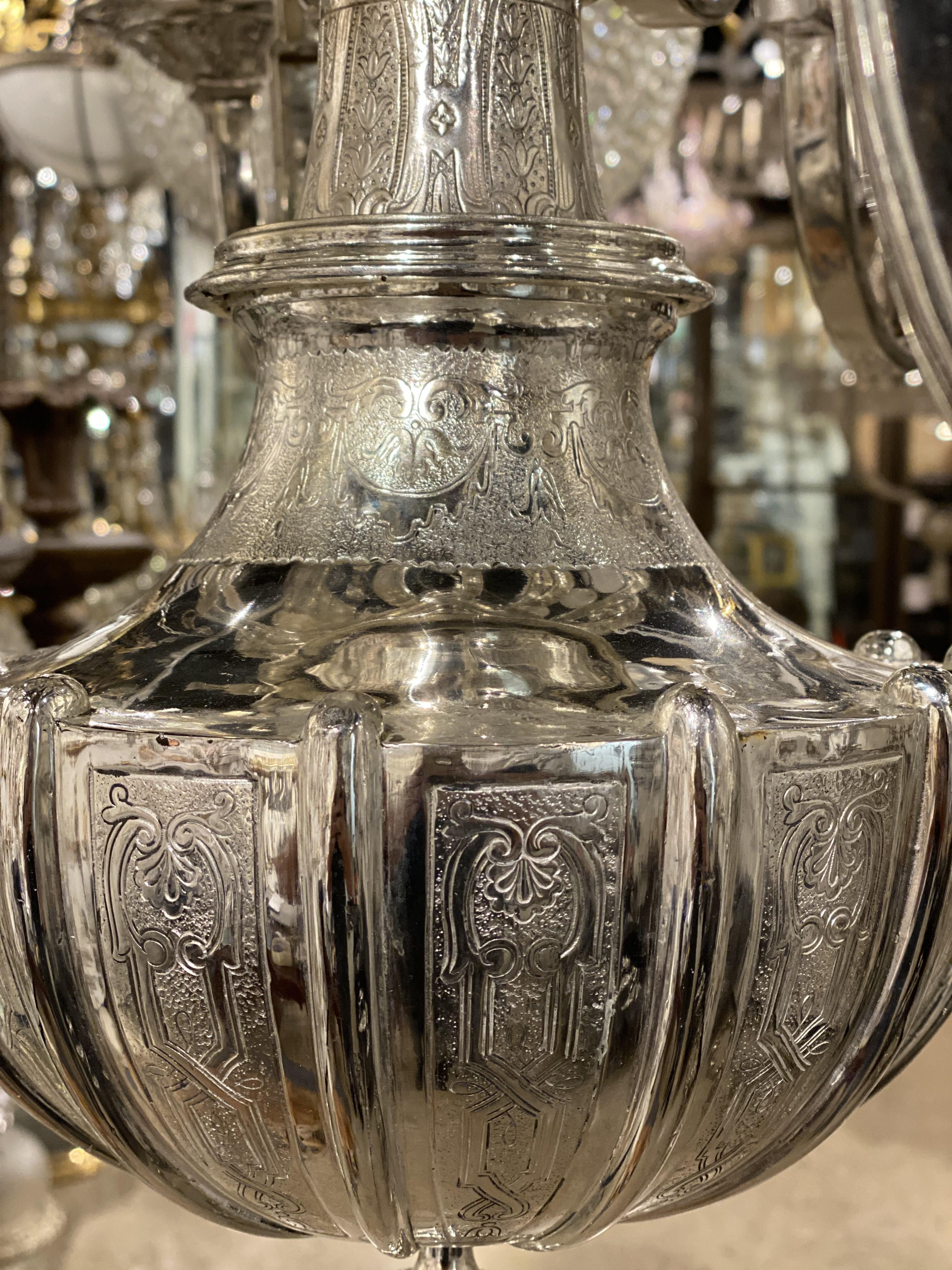 1920's Silver Plated Caldwell Engraved Chandelier with For Sale 1