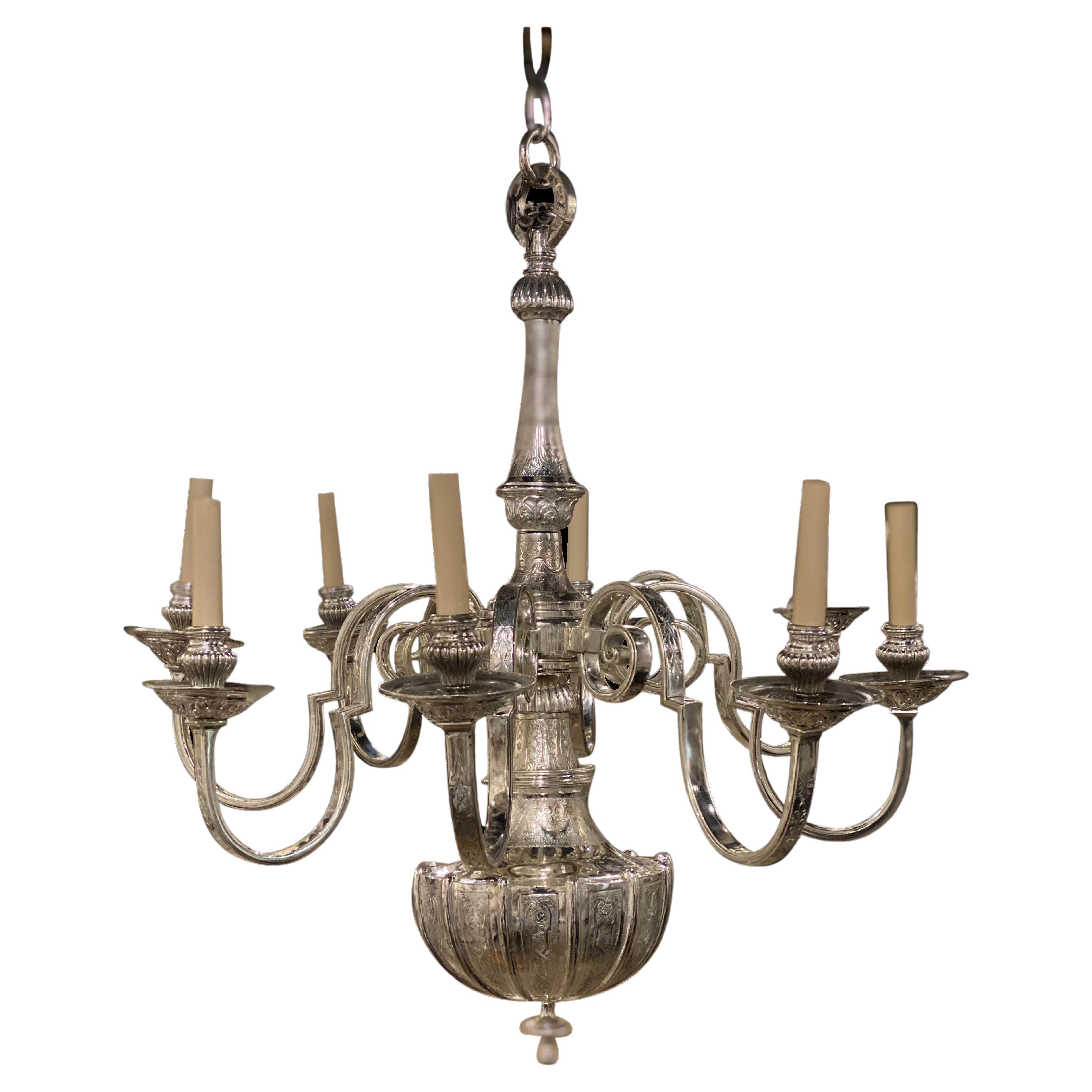 1920's Silver Plated Caldwell Engraved Chandelier