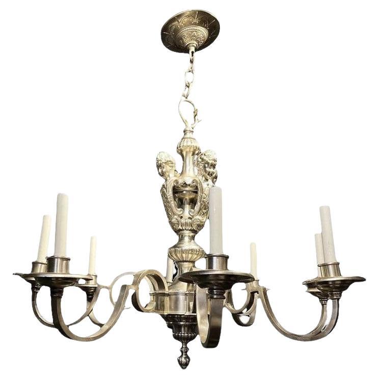 1920's Silver Plated Caldwell 8 Lights Chandelier with Cherubs 