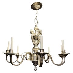 Antique 1920's Silver Plated Caldwell 8 Lights Chandelier with Cherubs 