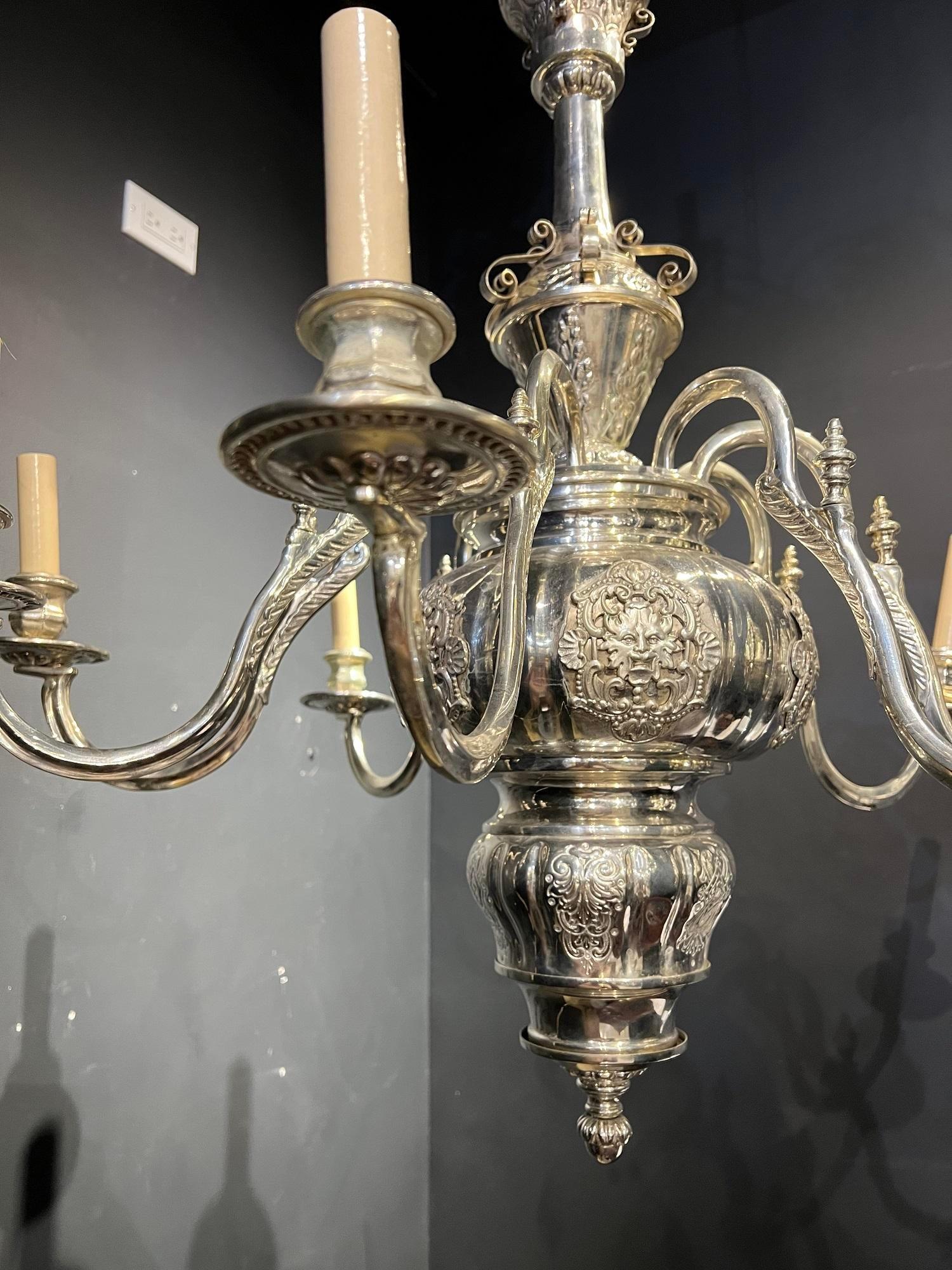 Early 20th Century 1920's Silver Plated Caldwell Chandeliers with 8 Lights For Sale