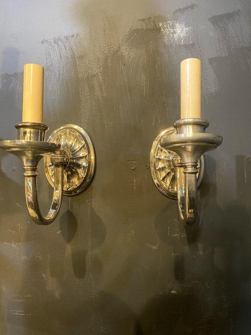 American Classical 1920's Silver Plated Caldwell One Light Sconces For Sale