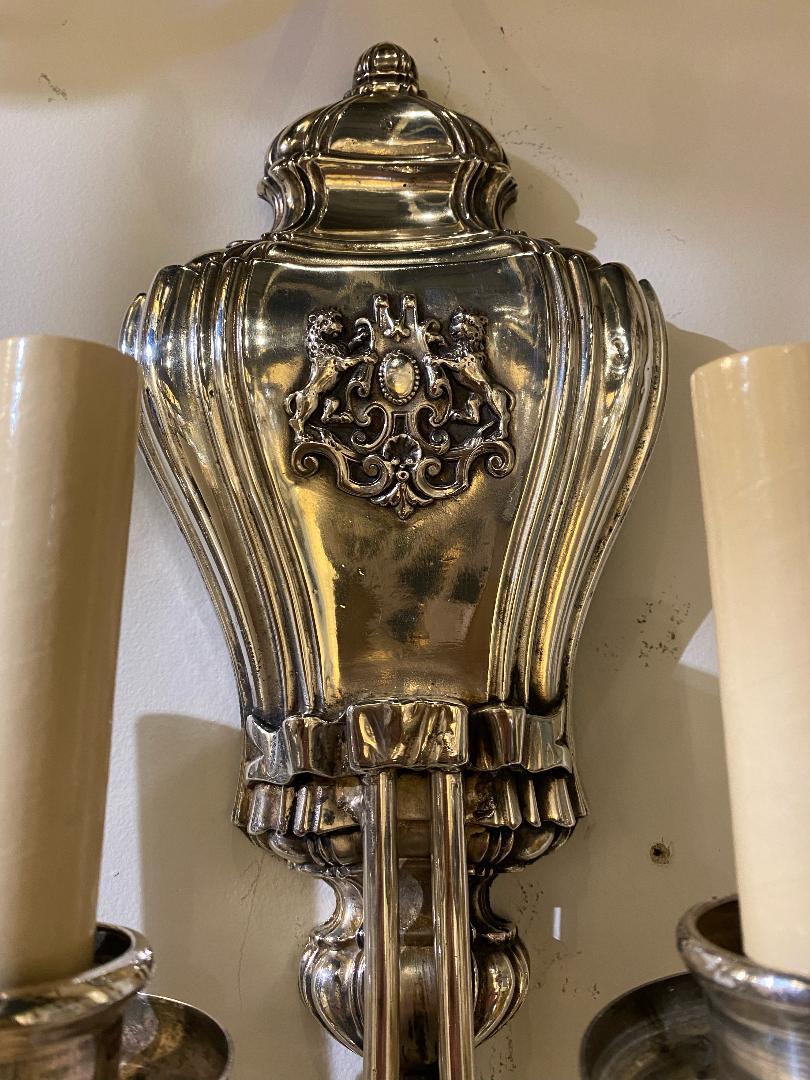 Adam Style 1920's Silver Plated Caldwell Sconces For Sale