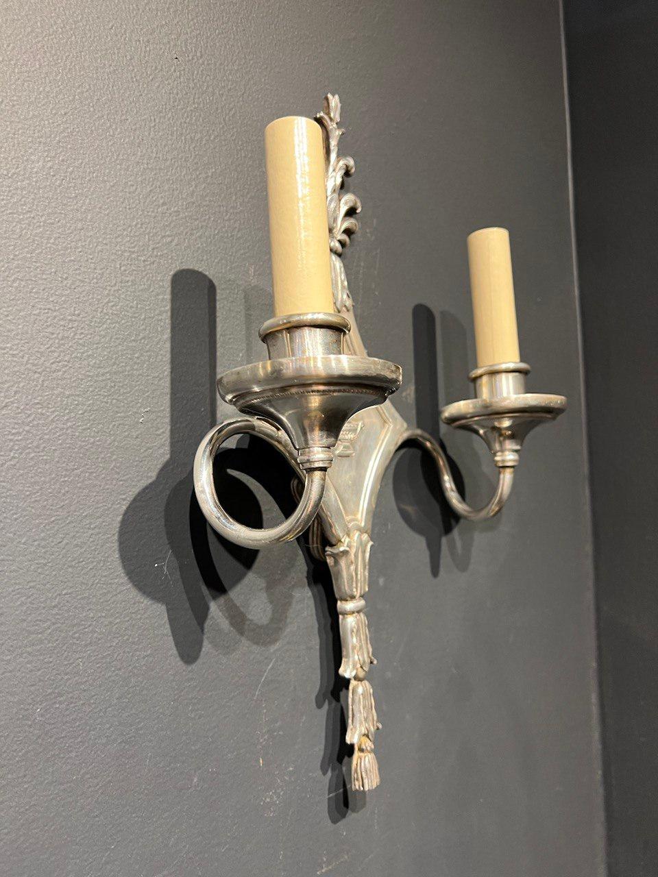 American Classical 1920's Silver Plated Caldwell Sconces For Sale