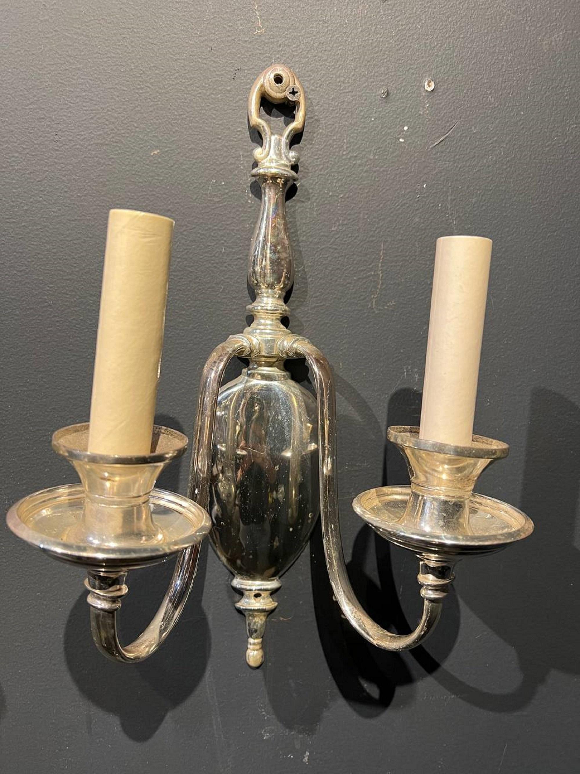 American 1920's Silver Plated Caldwell Traditional Sconces For Sale