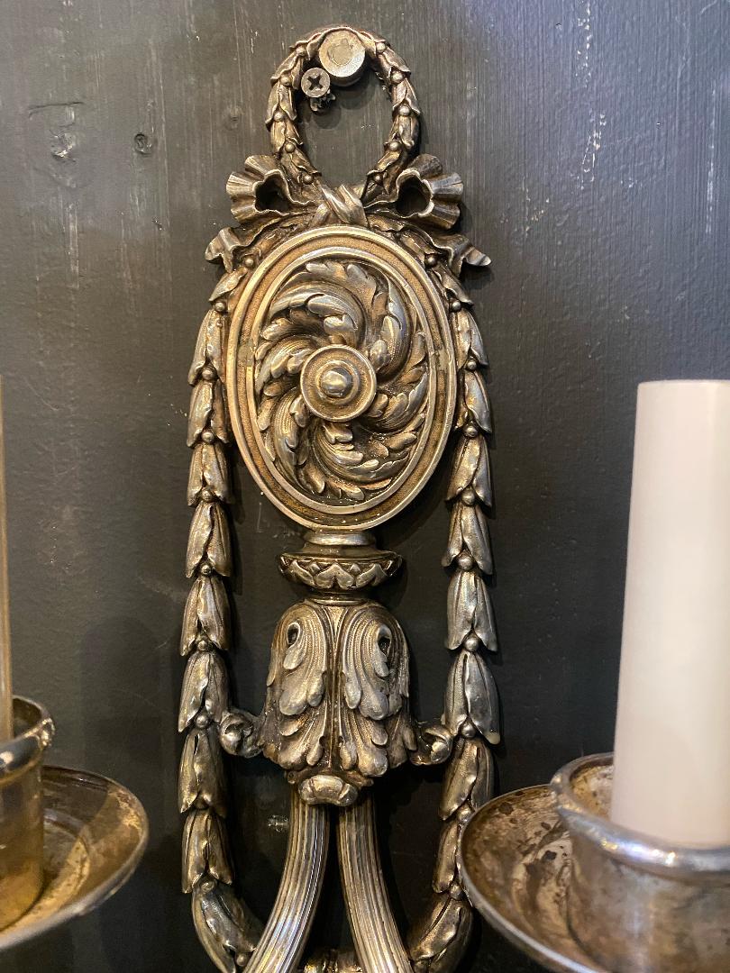 American 1920's Silver Plated Caldwell Sconces with Acanthus Leaves  For Sale