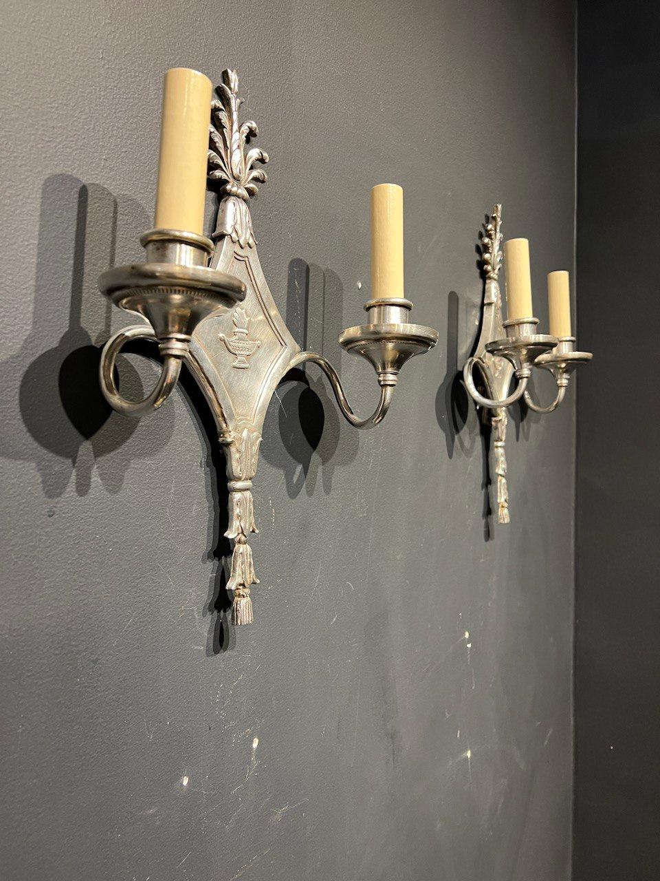 Silvered 1920's Silver Plated Caldwell Sconces For Sale