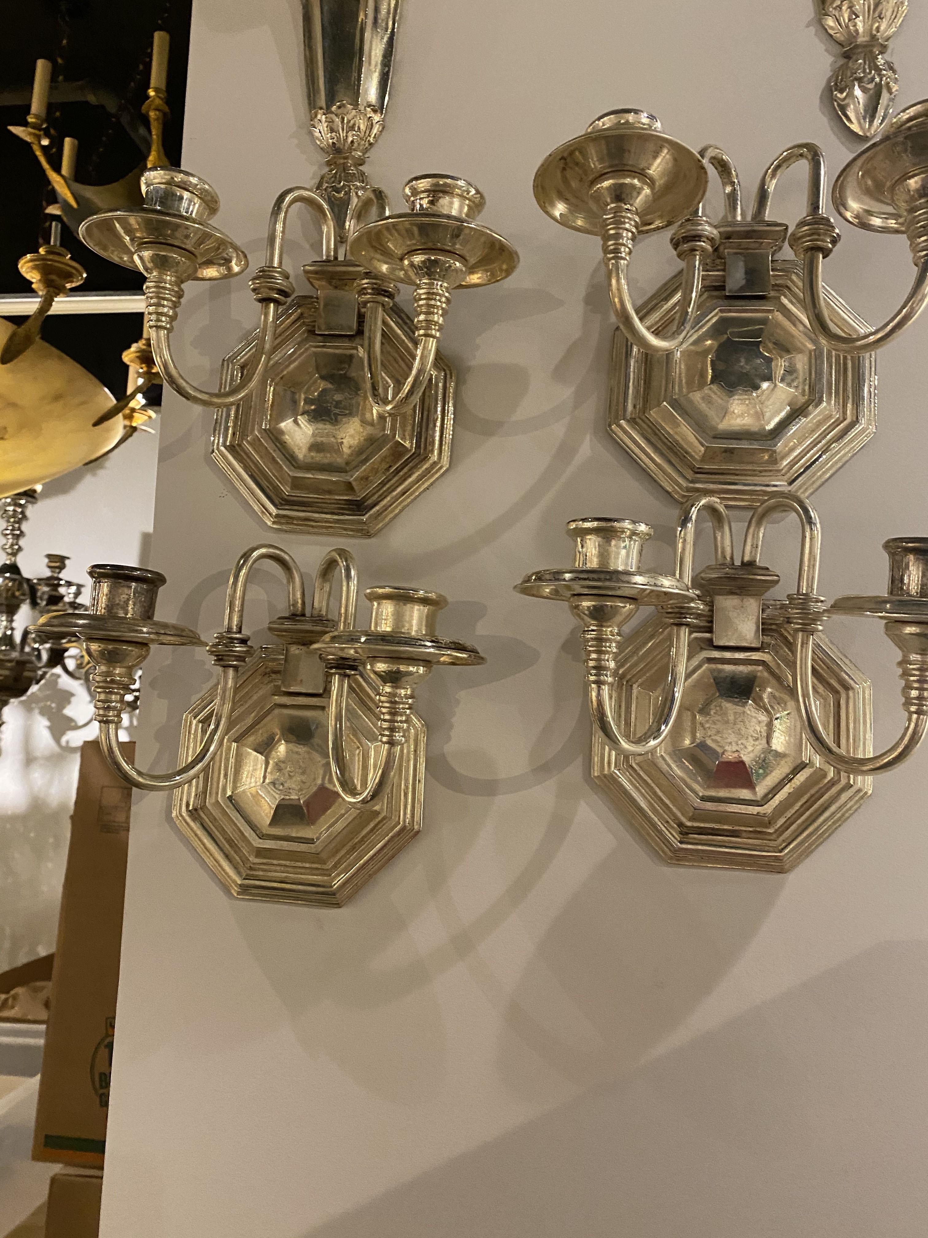 Early 20th Century 1920's Silver Plated Caldwell Sconces For Sale