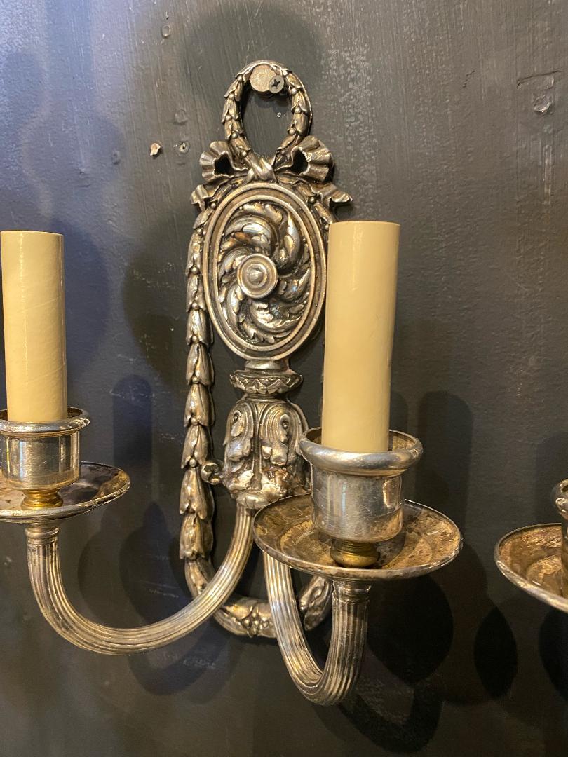 1920's Silver Plated Caldwell Sconces with Acanthus Leaves  In Good Condition For Sale In New York, NY