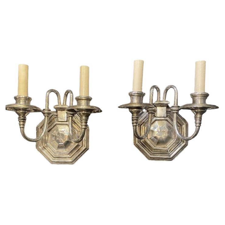 1920's Silver Plated Caldwell Sconces For Sale