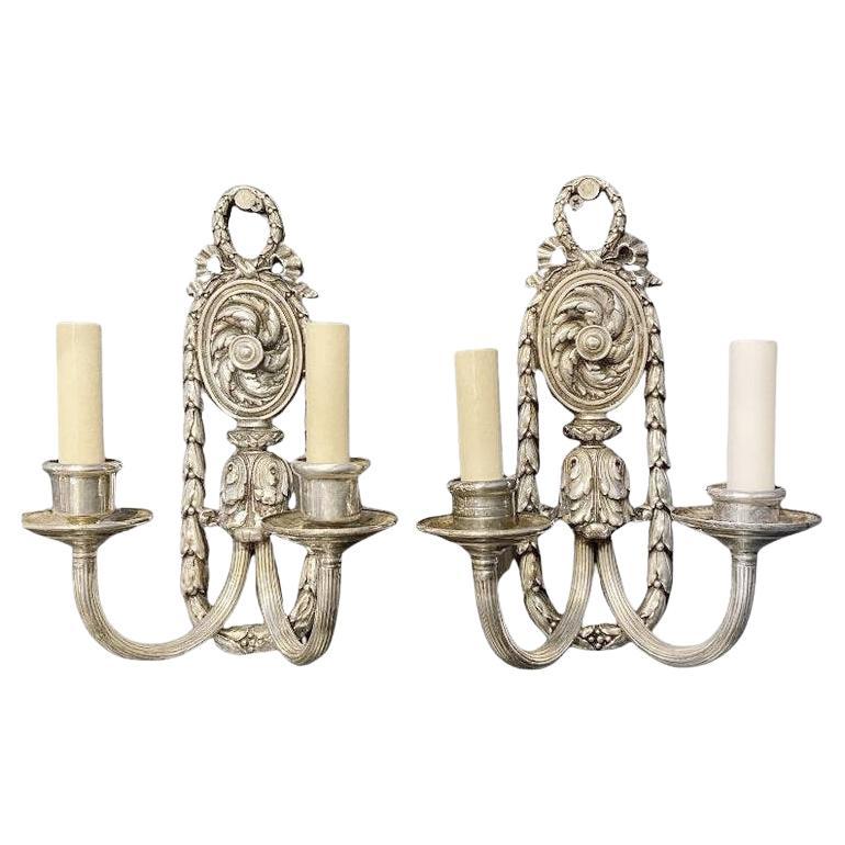 1920's Silver Plated Caldwell Sconces with Acanthus Leaves  For Sale