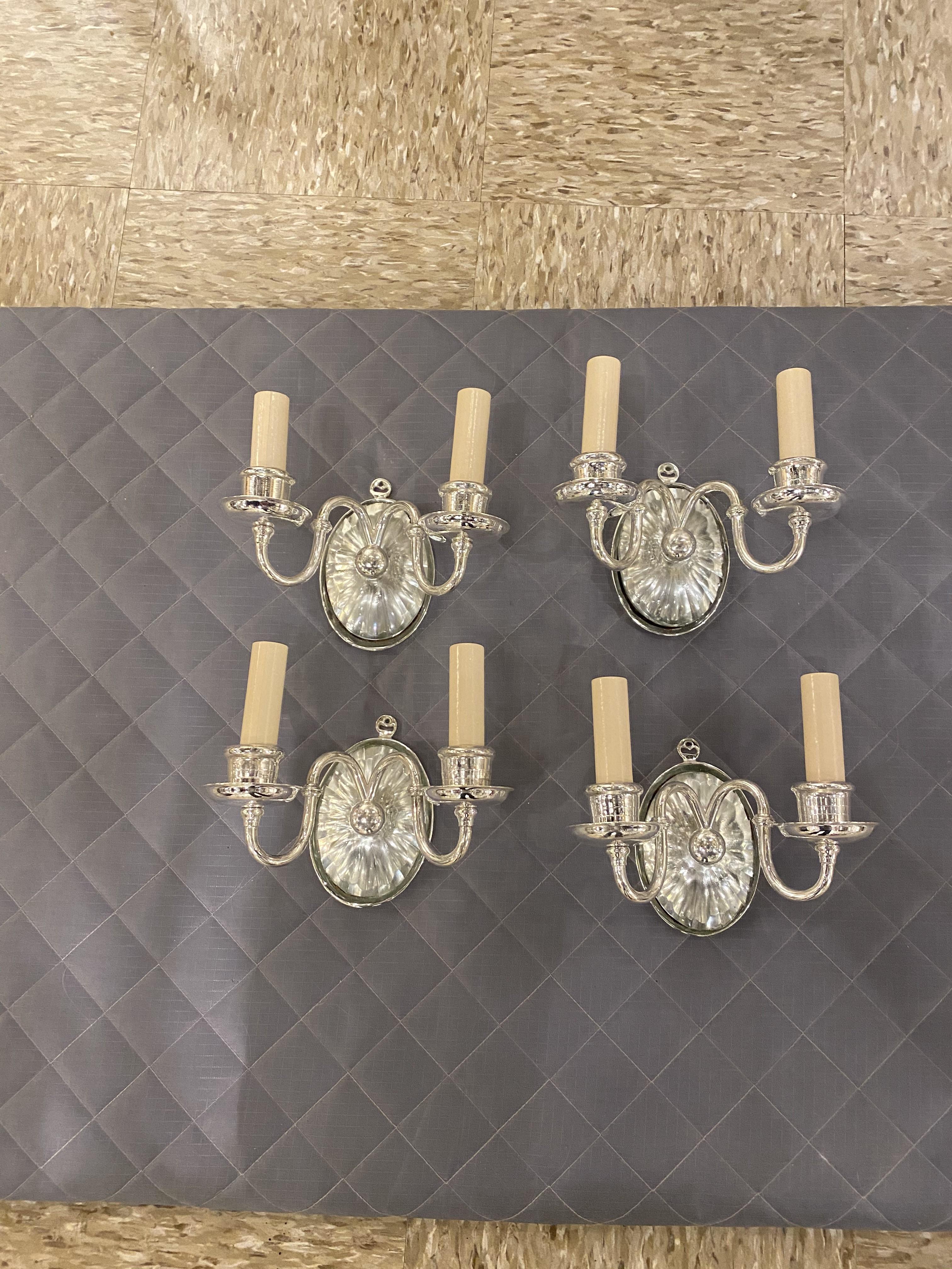 Early 20th Century 1920's Silver Plated Caldwell Sconces with Cut Glass For Sale