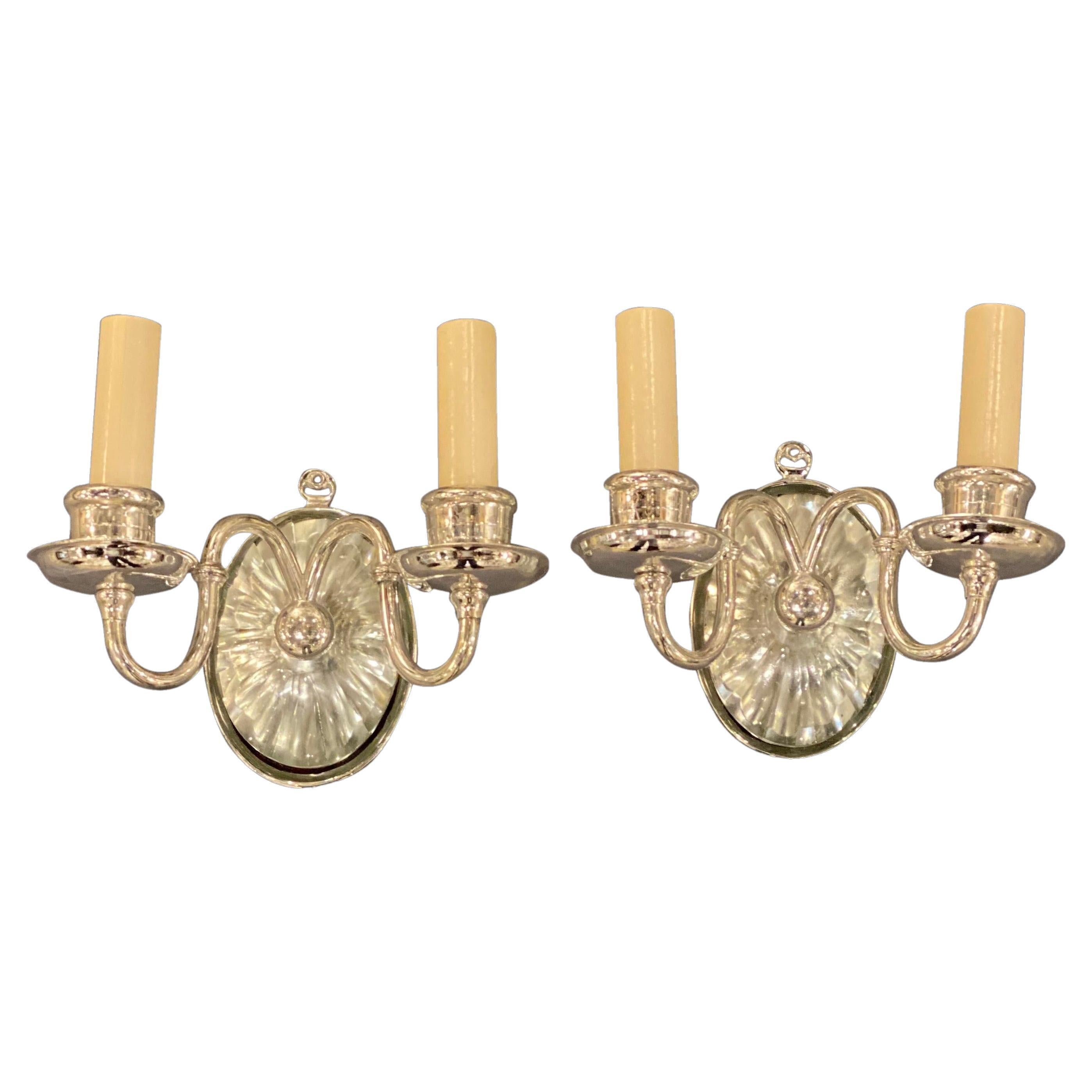 1920's Silver Plated Caldwell Sconces with Cut Glass For Sale