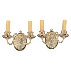 Antique 1920's Silver Plated Caldwell Sconces with Cut Glass