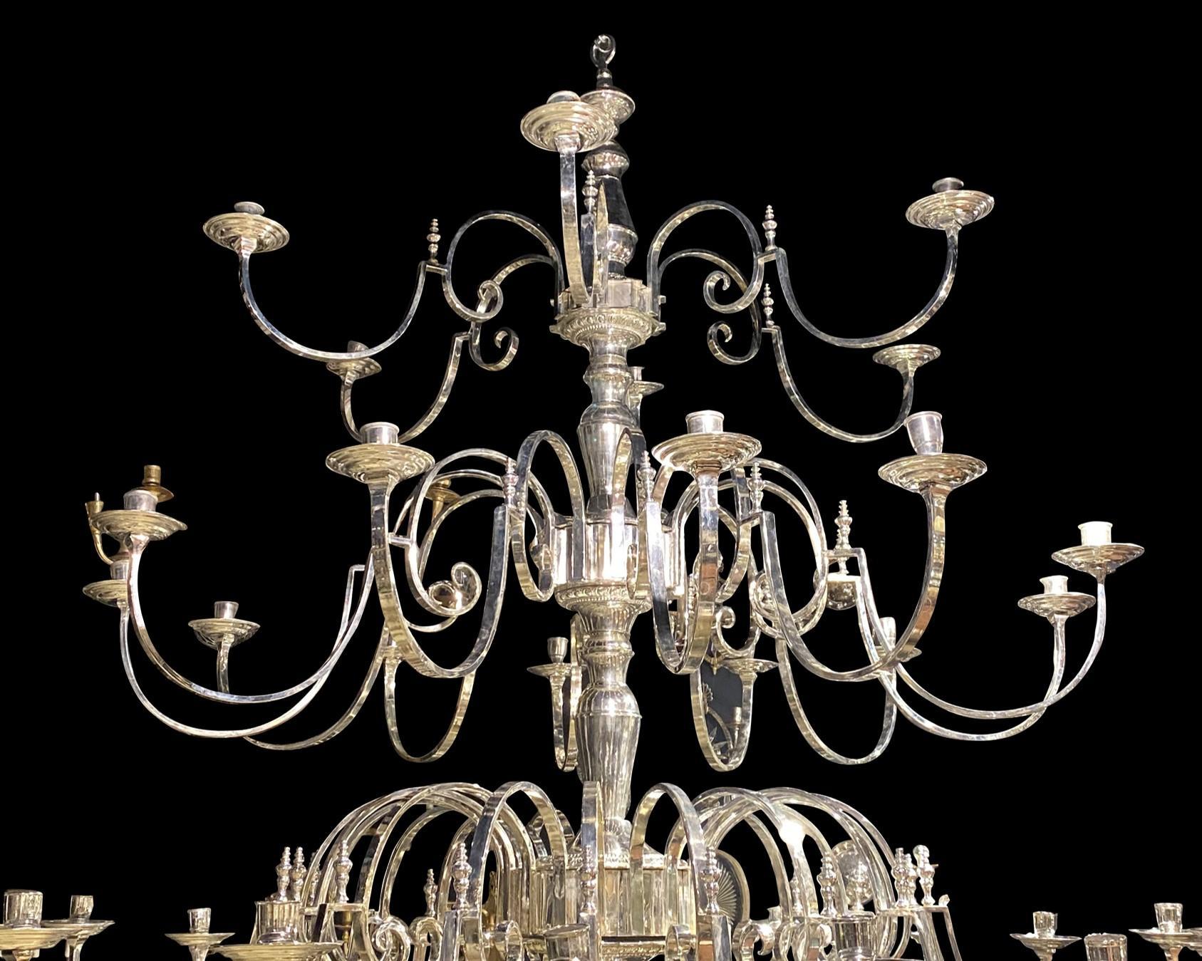 Neoclassical 1920's English Silver Plated Bronze Large Chandelier with 36 lights For Sale