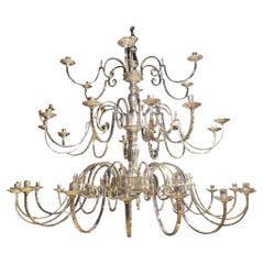 1920's English Silver Plated Bronze Large Chandelier with 36 lights