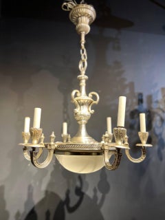 1920's Silver Plated Light Fixture with Opaline Glass