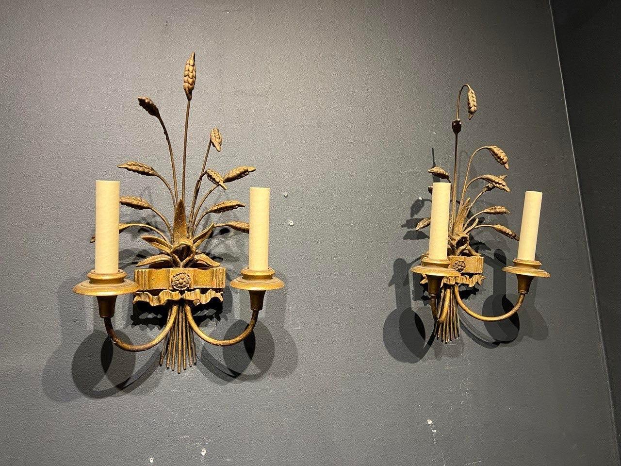 American Classical 1920's Gilt Metal Caldwell Sconces For Sale