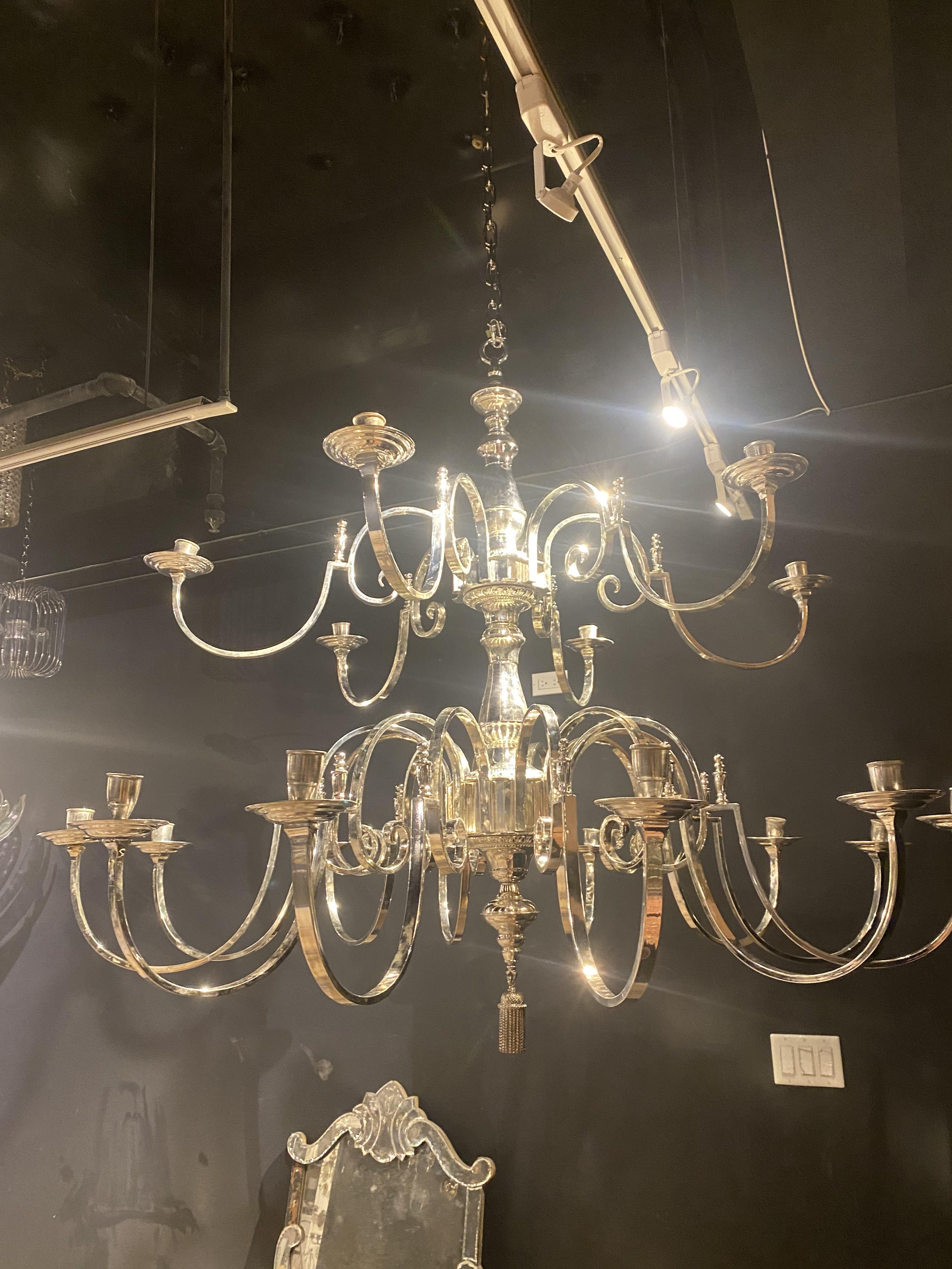 Adam Style 1930's English Silver Plated Chandelier with 18 lights For Sale